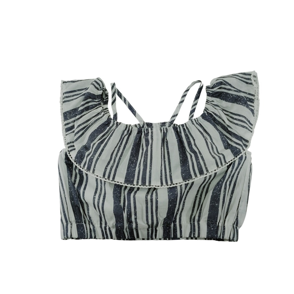 Haute Hippie Kids Girls Blue White Striped Ruffle Crop Top Size L 10/12 Boho